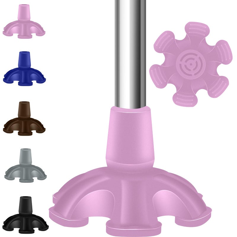 Cane Tips 3/4 inch 6 Support Cane Feet Self Standing Cane Tip 6 Support Feet Heavy Duty Rubber Cane Tip for Walking Canes Walking Sticks Folding Canes (Pink)